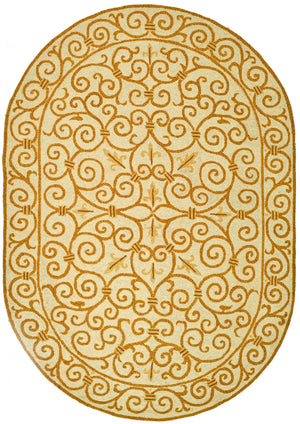 Chelsea Hk11  Hand Hooked Wool Pile Rug Ivory / Gold