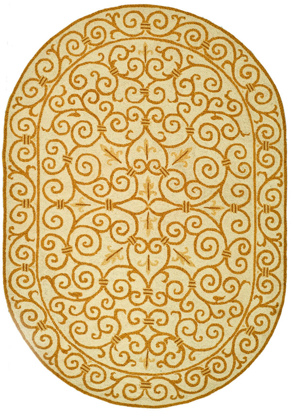 Chelsea Hk11  Hand Hooked Wool Pile Rug Ivory / Gold