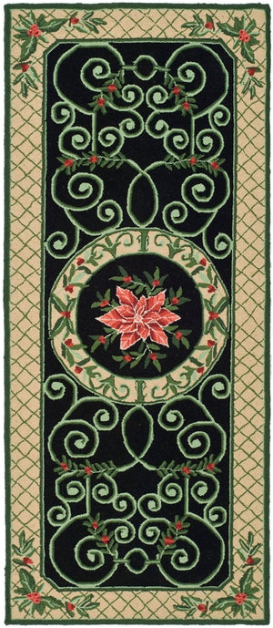 Chelsea Hk321  Hand Hooked Wool Pile Rug Green / Beige