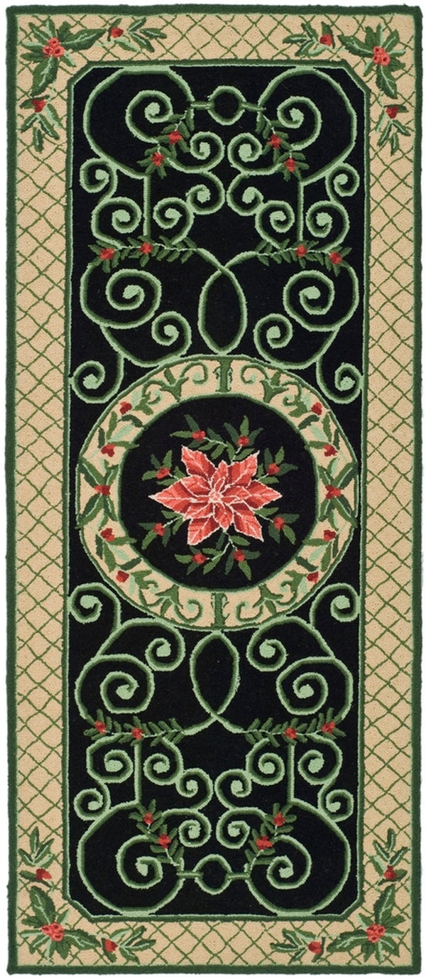 Chelsea Hk321  Hand Hooked Wool Pile Rug Green / Beige