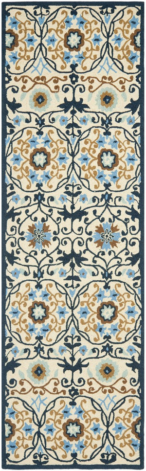 Chelsea Houghton  Hand Hooked Wool Pile Rug Ivory / Navy