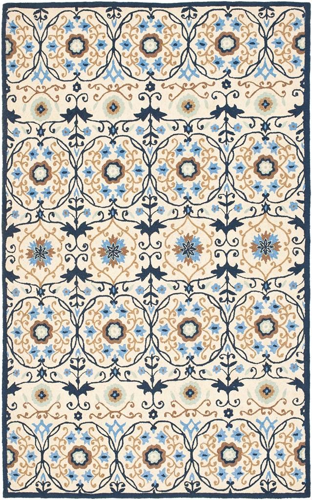 Chelsea Houghton  Hand Hooked Wool Pile Rug Ivory / Navy