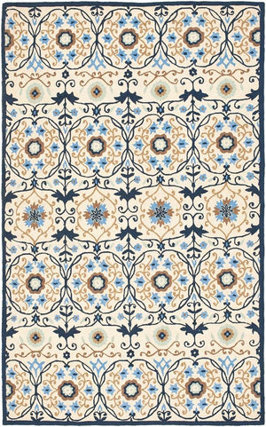 Chelsea Houghton  Hand Hooked Wool Pile Rug Ivory / Navy