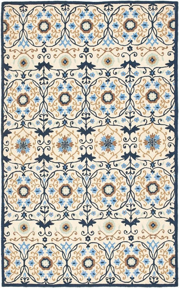 Chelsea Houghton  Hand Hooked Wool Pile Rug Ivory / Navy