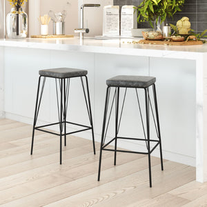 Zuo Modern Samuel 100% Polyurethane, Plywood, Steel Modern Commercial Grade Counter Stool Set - Set of 2 Vintage Black, Black 100% Polyurethane, Plywood, Steel