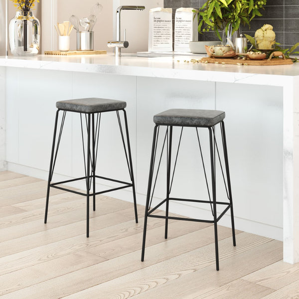 Zuo Modern Samuel 100% Polyurethane, Plywood, Steel Modern Commercial Grade Counter Stool Set - Set of 2 Vintage Black, Black 100% Polyurethane, Plywood, Steel