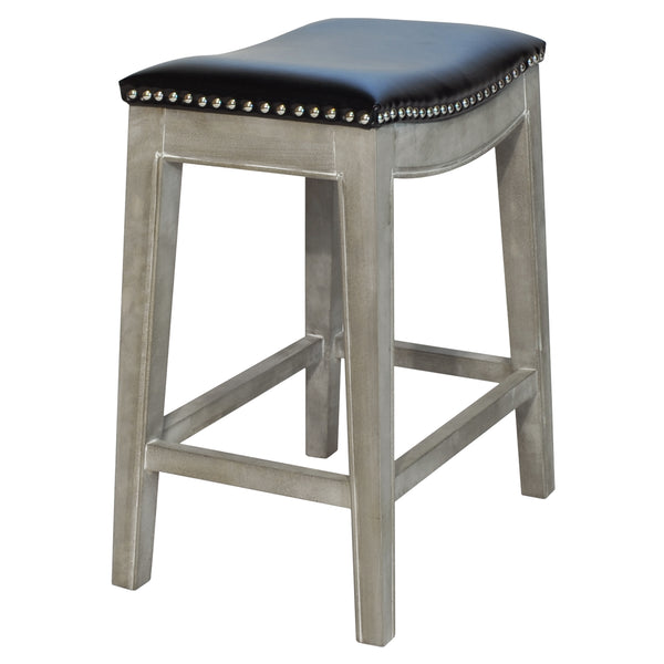 Elmo Bonded Leather Counter Stool Black, Mystique Gray Legs 198625B-23KD New Pacific Direct
