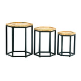 Morella Modern Industrial Handcrafted Mango Wood Nested Side Tables (Set of 3), Natural and Black