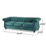 Bowie Modern Glam Velvet 3 Seater Sofa, Teal and Dark Brown Noble House