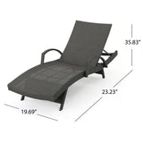 Noble House Salem Outdoor Grey Wicker Arm Chaise Lounges (Set of 2) with Grey Wicker Side Table