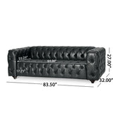 Sagewood Contemporary Faux Leather Tufted 3 Seater Sofa, Midnight Black and Dark Brown Noble House