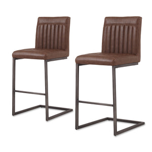Ronan Leatherette Counter Stool Set of 2 - Vintage Industrial Style with Channel Tufting and Iron Frame