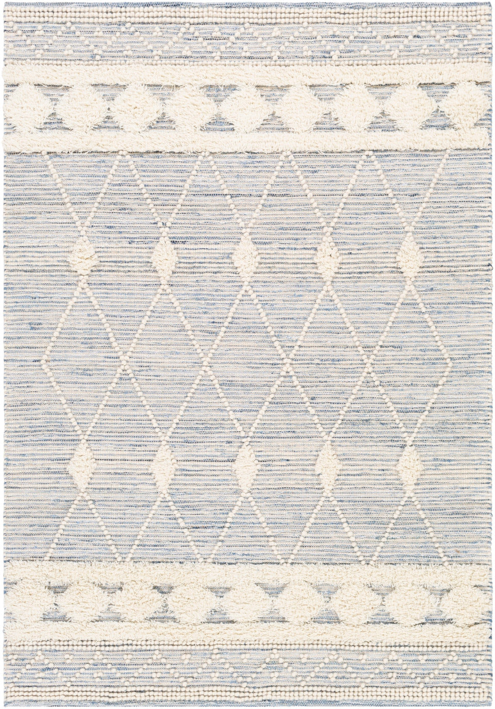 Handira HNR-2302 Global Wool, Cotton Rug HNR2302-69 Sky Blue, Navy, White, Cream 60% Wool, 40% Cotton 6' x 9'