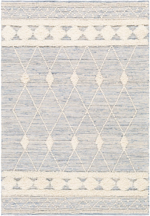 Handira HNR-2302 Global Wool, Cotton Rug HNR2302-69 Sky Blue, Navy, White, Cream 60% Wool, 40% Cotton 6' x 9'