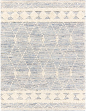 Handira HNR-2302 Global Wool, Cotton Rug HNR2302-810 Sky Blue, Navy, White, Cream 60% Wool, 40% Cotton 8' x 10'