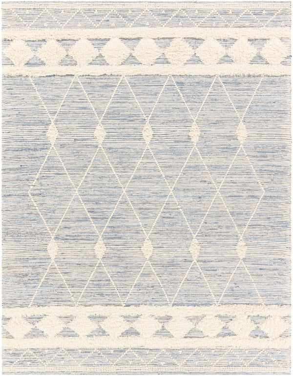 Handira HNR-2302 Global Wool, Cotton Rug HNR2302-810 Sky Blue, Navy, White, Cream 60% Wool, 40% Cotton 8' x 10'