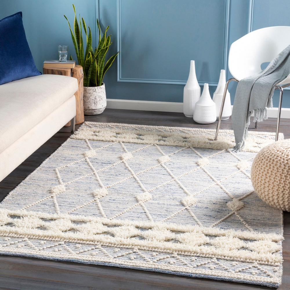 Handira HNR-2302 Global Wool, Cotton Rug HNR2302-69 Sky Blue, Navy, White, Cream 60% Wool, 40% Cotton 6' x 9'