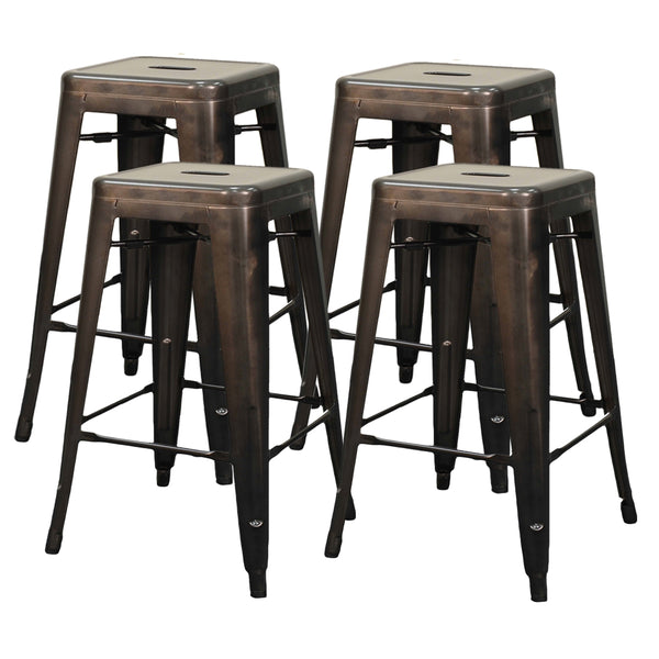 Metropolis Metal Backless Counter Stool Set of 4 - Stylish, Stackable, Durable for Home & Patio