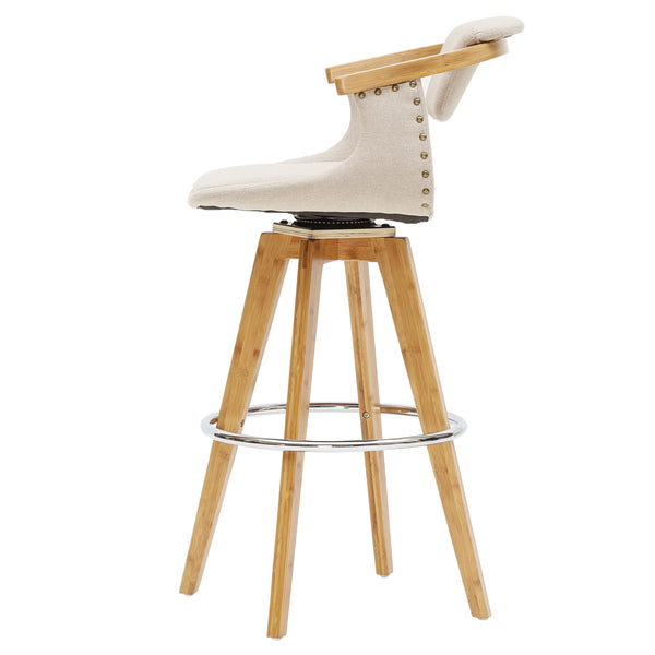 Darwin 360-Degree Swivel Counter Stool - Chic Mid-Century Design with Bamboo Legs and Linen Upholstery