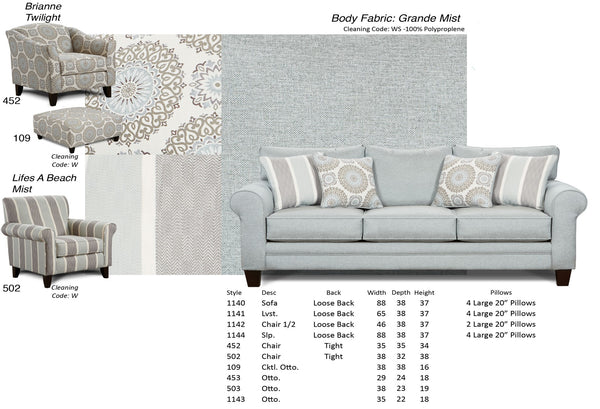 Fusion 1140 Transitional Sofa 1140 Grande Mist Sofa