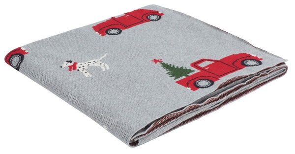 Dasher Throw - Cozy Grey Cotton Blanket with Playful Holiday Motifs for Perfect Winter Décor