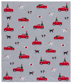 Dasher Throw - Cozy Grey Cotton Blanket with Playful Holiday Motifs for Perfect Winter Décor