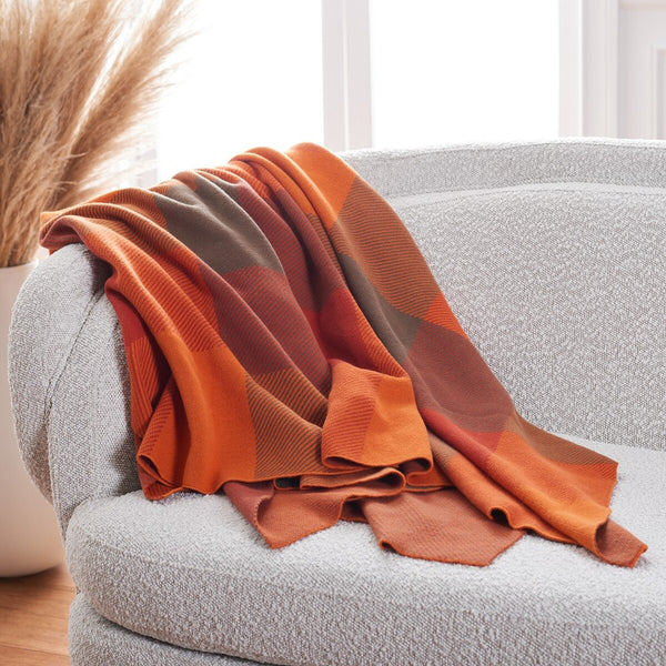 Harvest Throw - Cozy Orange Oversized Plaid Blanket for Year-Round Comfort and Seasonal Style