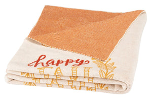 Happy Fall Throw Blanket - Cozy Pumpkin Spice Orange Cotton for Autumn Decor & Comfort 50" x 60"