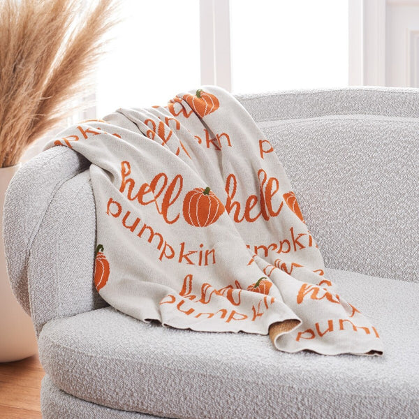 Pumpkin Throw Blanket - Cozy Seasonal Decor in Soft Orange Cotton for Modern Farmhouse Style