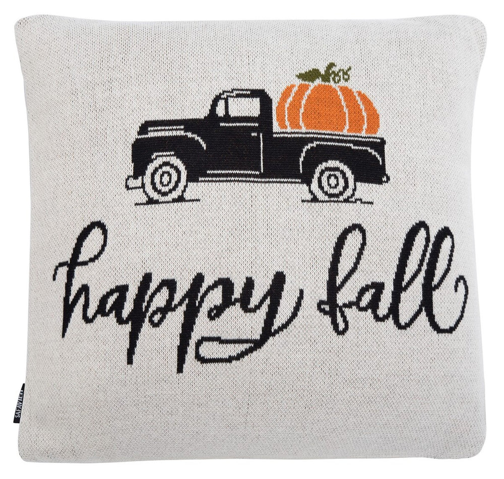 Fall Truck Throw Pillow - Adorable Farmhouse-Chic Autumn Accent in Soft Knit Cotton for Cozy Decor