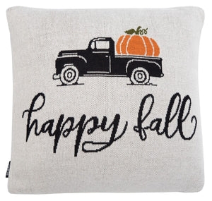 Fall Truck Throw Pillow - Adorable Farmhouse-Chic Autumn Accent in Soft Knit Cotton for Cozy Decor