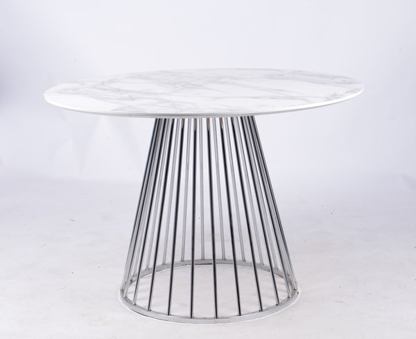 VIG Furniture Modrest Holly - Modern White and Silver Round Dining Table VGFH-0257012-WC-WHT-DT