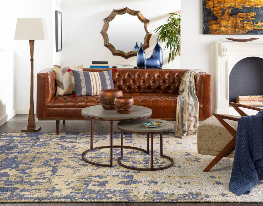 Hoboken HOO-1018 Traditional Wool Rug HOO1018-69 Bright Blue, Dark Blue, Dark Brown, Khaki, Ivory 100% Wool 6' x 9'