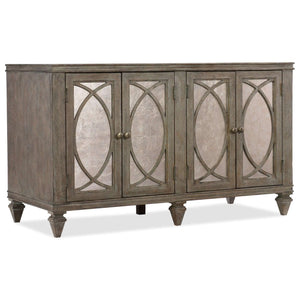 1641-10 Traditional-Formal Rustic Glam Credenza In Rubberwood Solids With Quartered White Oak Veneers And Glass
