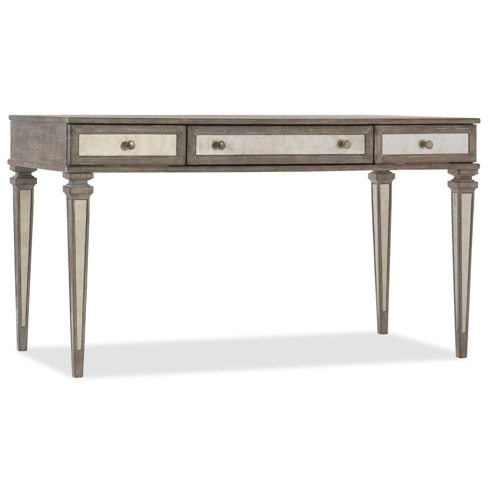 1641-10 Rustic Glam Leg Desk with Quartered White Oak Veneers, Glass Accents & Ample Storage Space