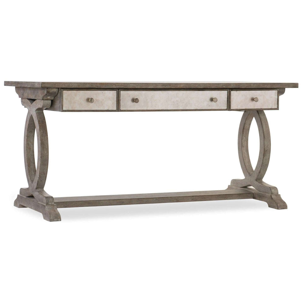 1641-10 Rustic Glam Trestle Desk with White Oak Veneers, Glass Accents & Ample Storage Solutions