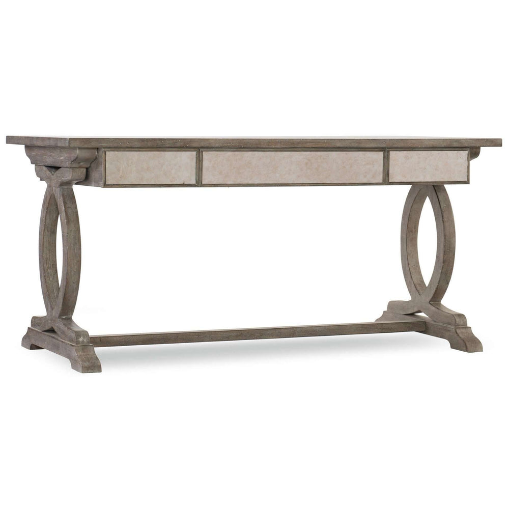 1641-10 Rustic Glam Trestle Desk with White Oak Veneers, Glass Accents & Ample Storage Solutions