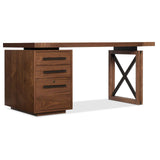 1650-10 Transitional Elon Desk Pedestal In Rubberwood Solids And Flat Cut Walnut Veneer