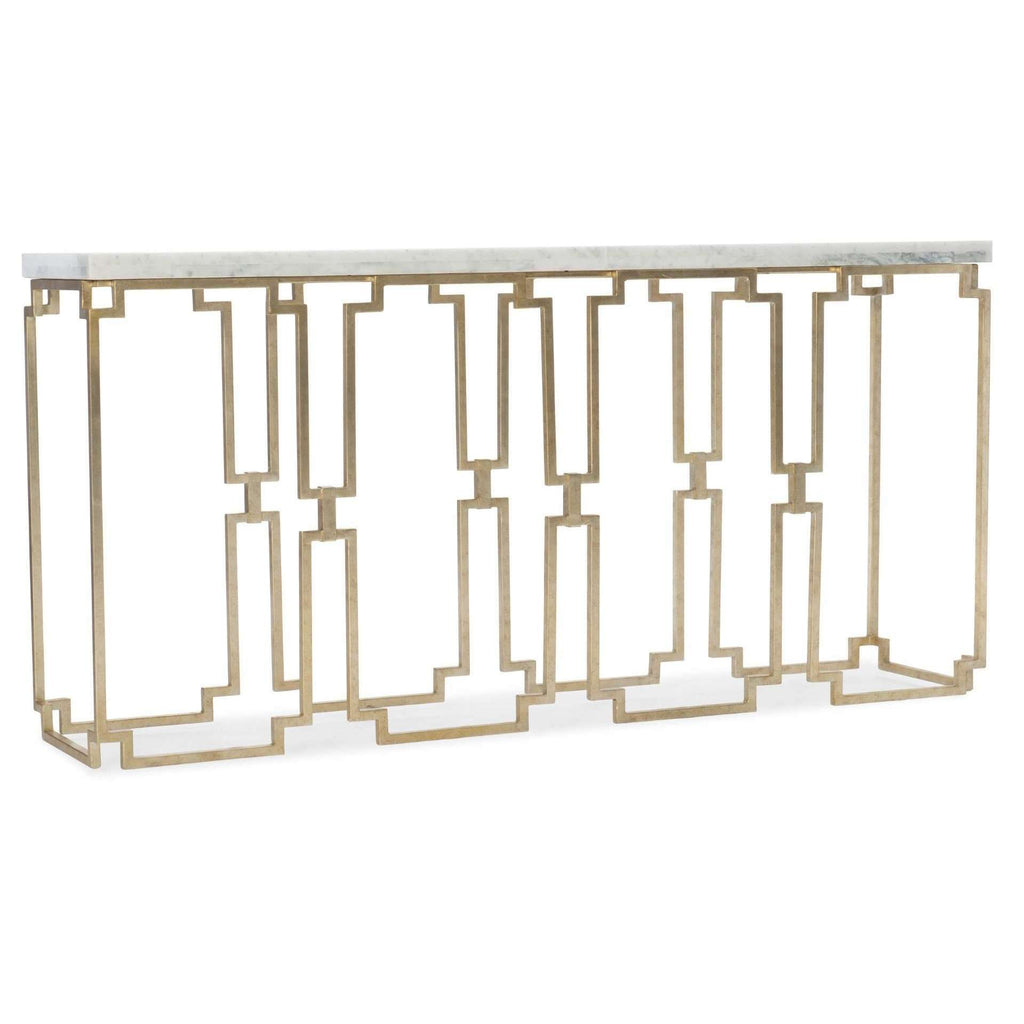 1687-80 Transitional Metal Tube, Metal Bar And Kalala White Marble Evermore Console Table