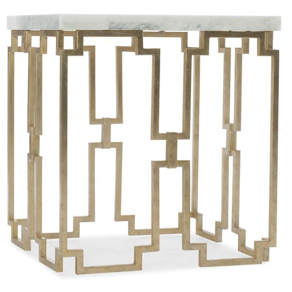 1687-80 Evermore End Table with Gold Metal Base & Kalala White Marble Top – Transitional Style Accent