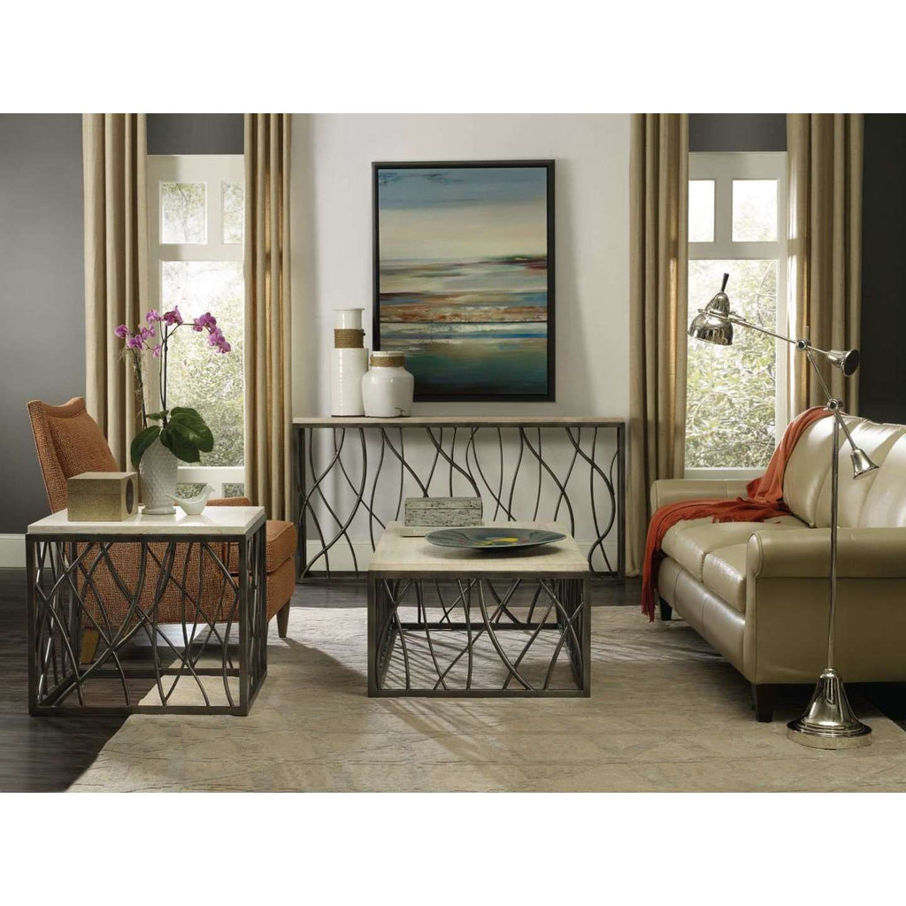 5373-80 Transitional Tubular Solid Steel With Travertine Marble Console Table