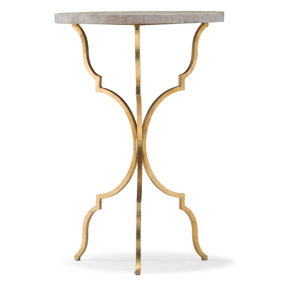 5540-50 Elegant Gold-Finished Iron and Travertine Round Martini Table for Stylish Home Decor