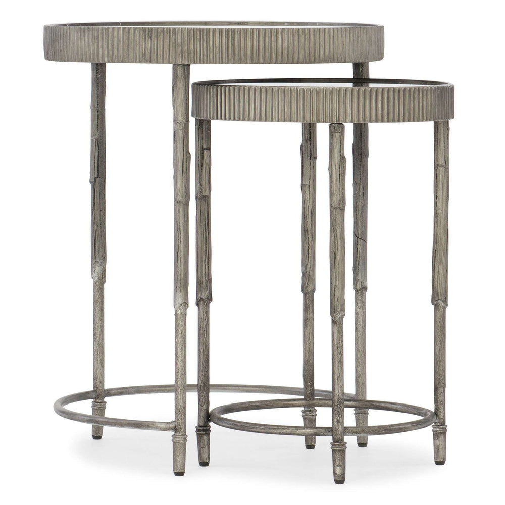 5594-50 Stylish Iron and Mirror Accent Nesting Tables Set - Modern Design for Living Room Elegance