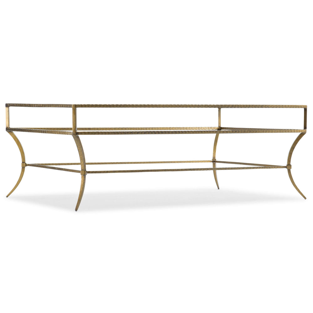 5846-80 Larueng Cocktail Table - Stylish Hammered Iron Frame with Elegant Gold Finish & Glass Top