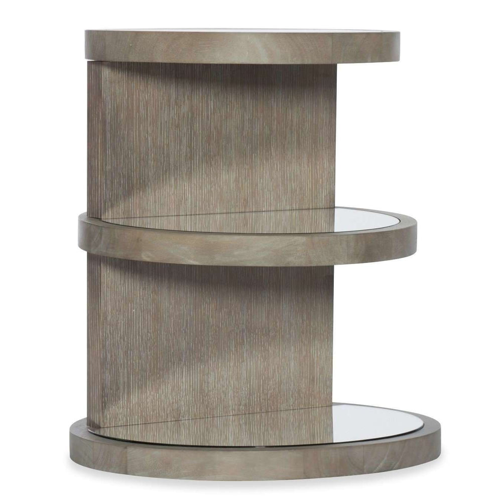 Affinity Round End Table with Transitional Design, Glass Shelves, Rubberwood & Oak Veneer Finish