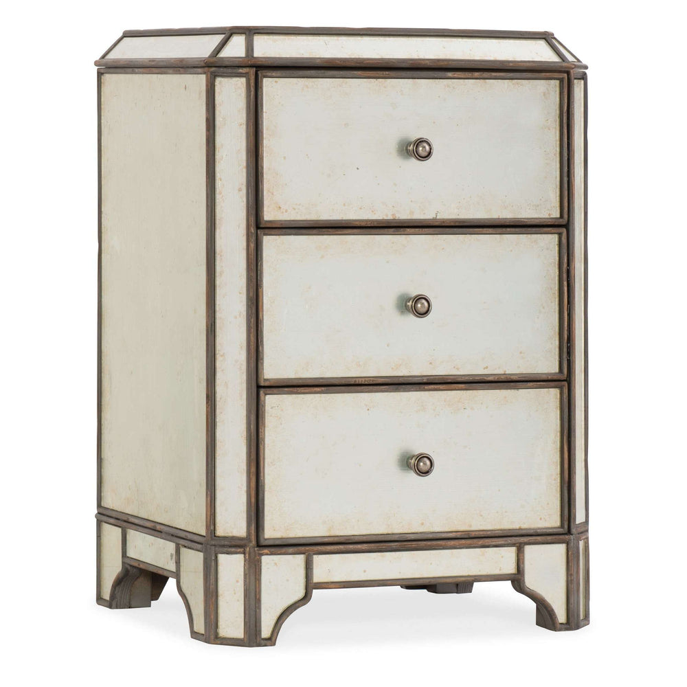 Arabella Glam Nightstand with USB Ports, Cedar Drawer, Eglomise Finish & Charcoal Accents - Stylish Storage!