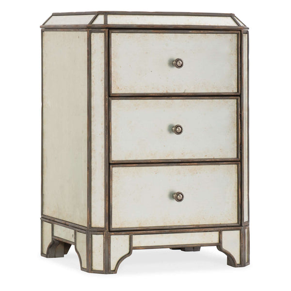 Arabella Glam Nightstand with USB Ports, Cedar Drawer, Eglomise Finish & Charcoal Accents - Stylish Storage!