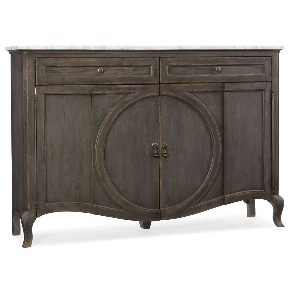 Arabella Elegant Four-Door Credenza with Marble Top, Adjustable Shelves & Luxurious Charcoal Finish