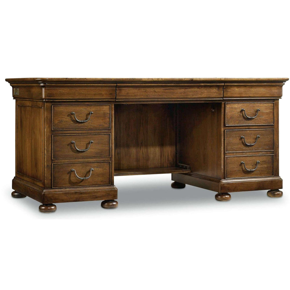 Archivist Traditional Executive Desk - Rubberwood and Pecky Pecan Veneers with Premium Features