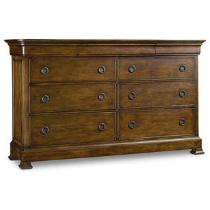 Archivist Traditional-Formal Nine-Drawer Dresser In Rubberwood Solids And Pecky Pecan Veneers With Felt